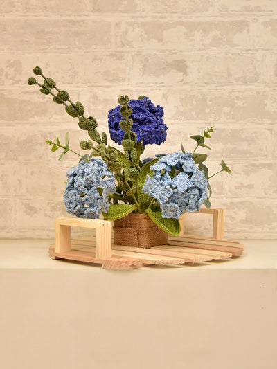 Blue Hydrangeas Crochet Bouquet | Elegant Floral Arrangement