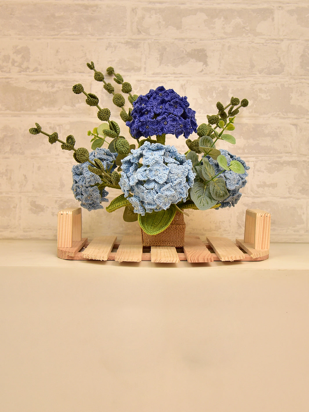 Happy Threads Handcrafted Crochet Floral Arrangement- Blue Hydrangeas