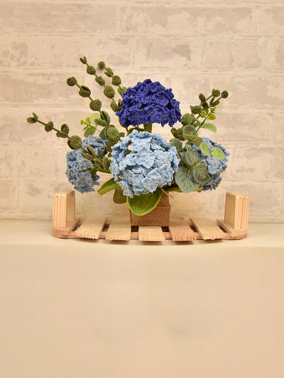 Blue Hydrangeas Crochet Bouquet | Elegant Floral Arrangement