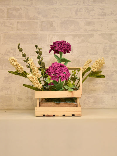Happy Threads Handcrafted Crochet Floral Arrangement- Purple Hydrangea & Cream Hyacinth