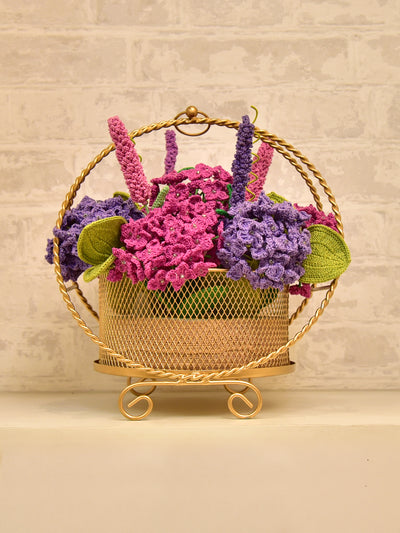Happy Threads Handcrafted Crochet Floral Arrangement- Purple  Hydrangeas & Lavender