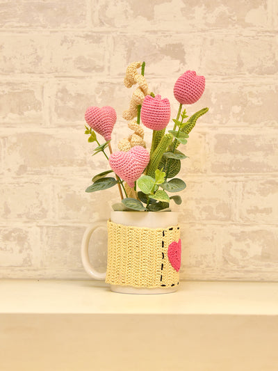 Happy Threads Handcrafted Crochet Heart & Tulip Mug Bouquet