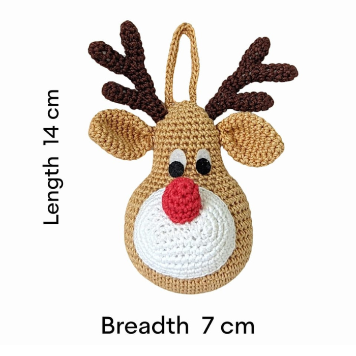 Handcrafted Crochet Christmas Tree Ornament-  Reindeer