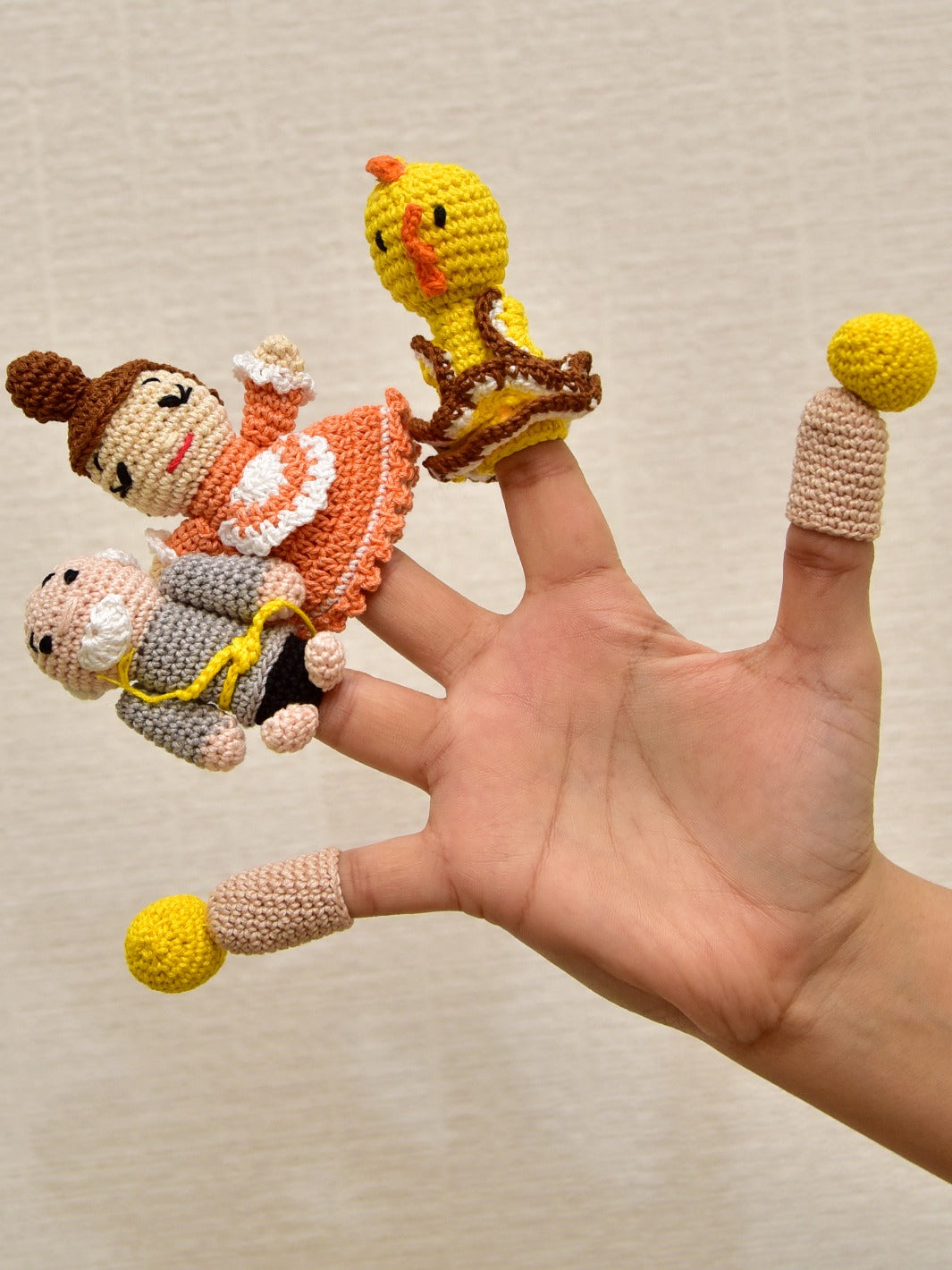 Handcrafted Amigurumi Grandpa Buddies Finger Puppets