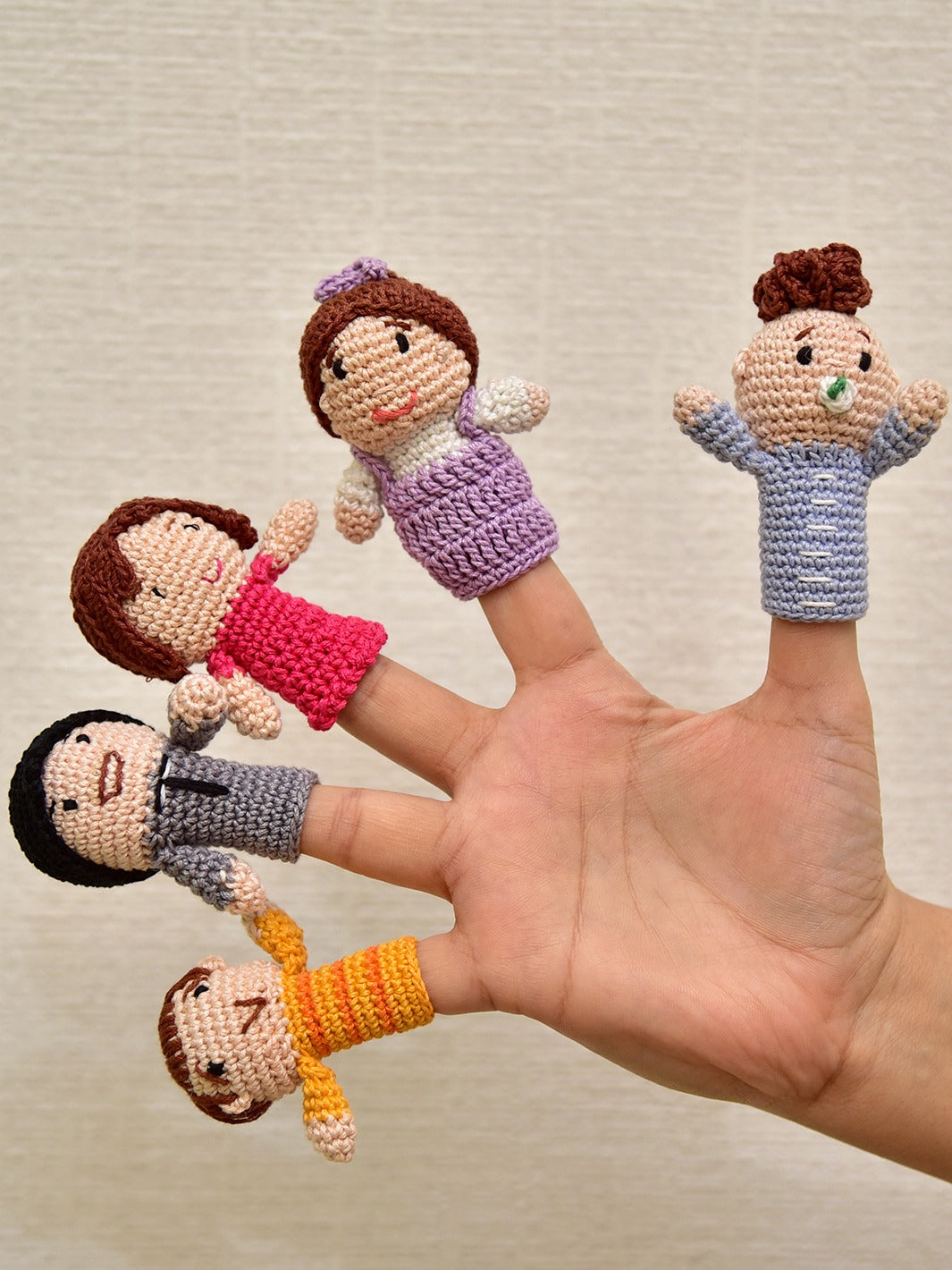 Handcrafted Amigurumi Family Finger Puppets