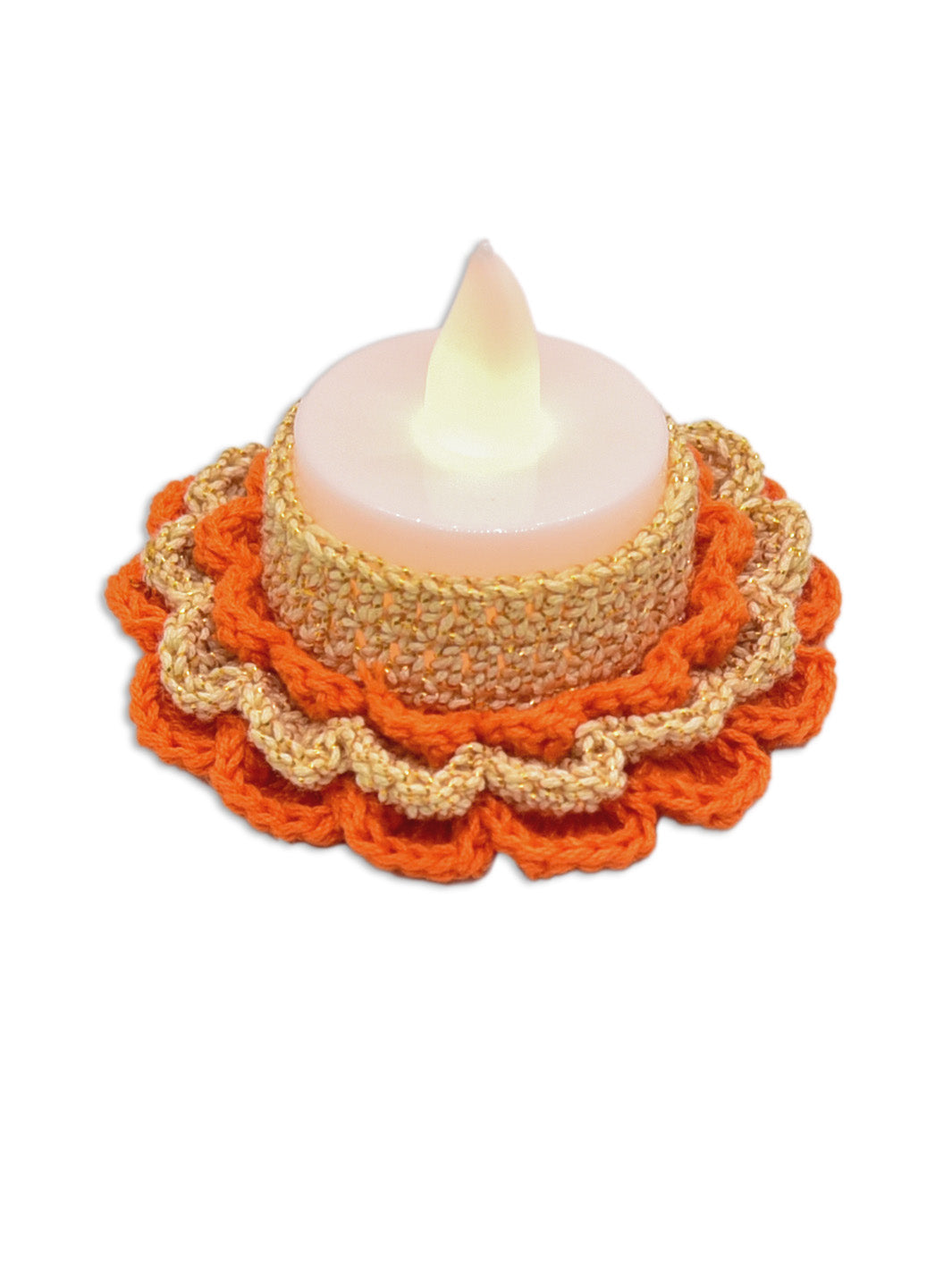Handcrafted Floral Crochet Tealight- Orange