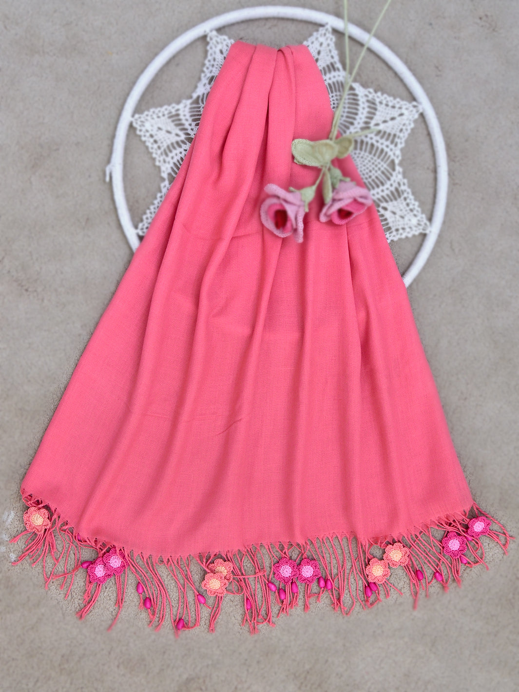 Trendy Stoles with Crochet Motifs-Light Pink
