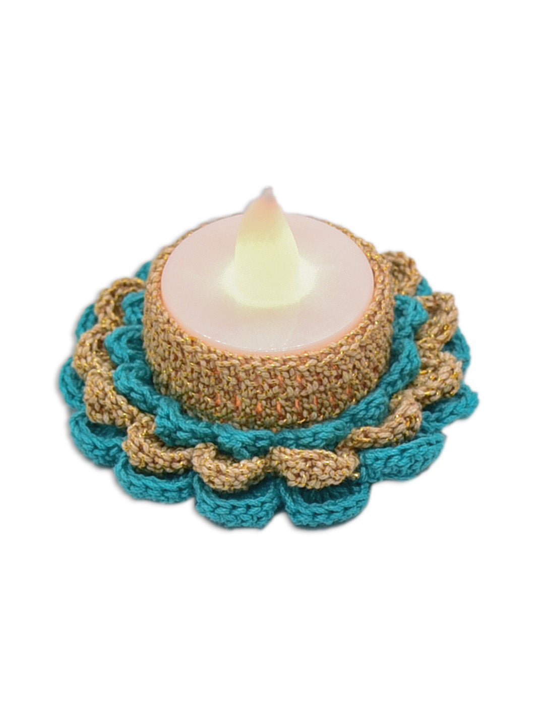 Handcrafted Floral Crochet Tealight- Blue