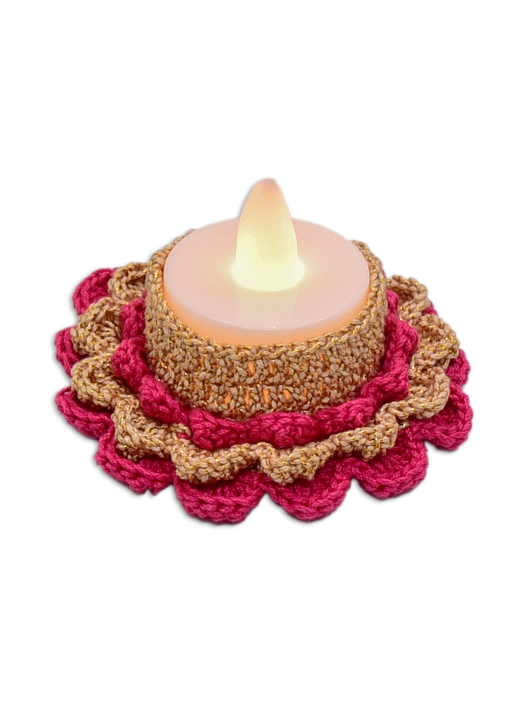 Handcrafted Floral Crochet Tealight- Pink