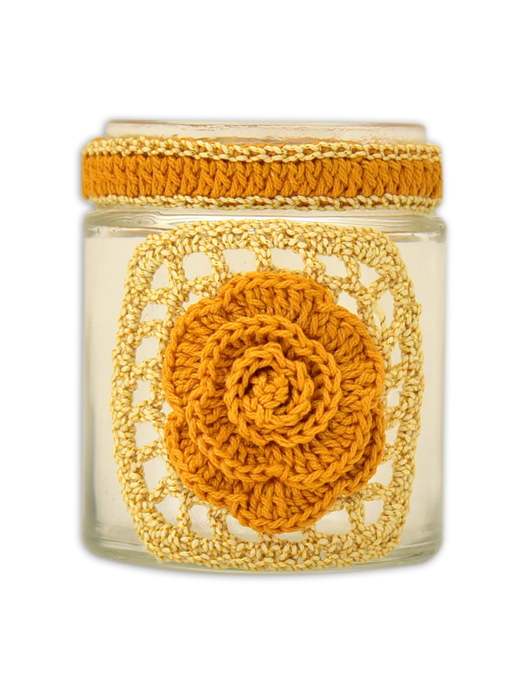 Handcrafted Crochet Rose Tealight Jar- Yellow