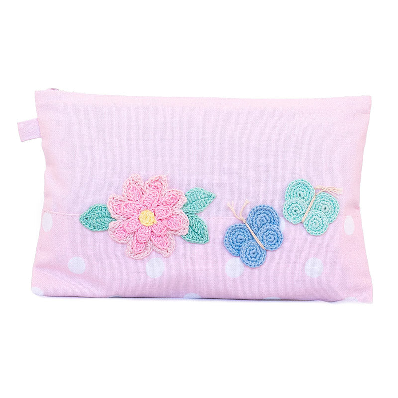 Pretty Cotton Storage Pouch with butterfly  Motifs (light pink  )