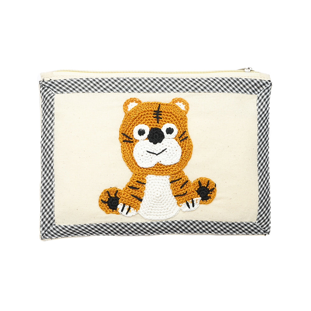 Handcrafted Amigurumi Cotton Storage
 Pouch with Tiger  Motifs