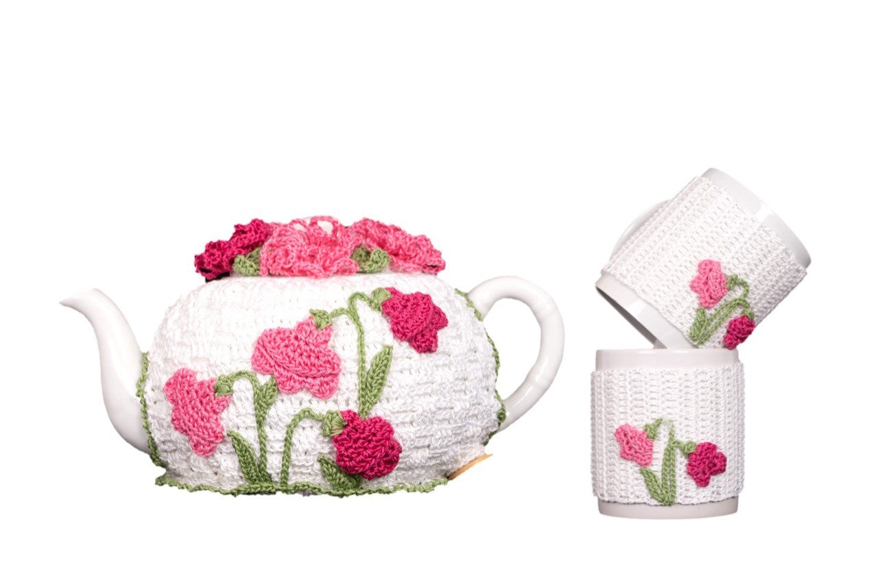 Handcrafted crochet kettle cozy-Floral Poppy